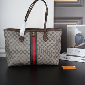 Gucci Beige and Brown Tote with Green and Red Stripe